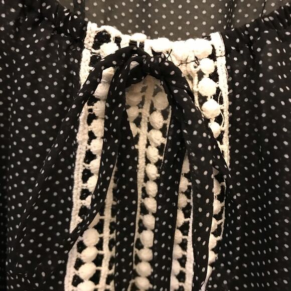 Have Black White Polka Dot Sheer Lace Blouse Fairy Goth Whimsy Size Large - Picture 4 of 5